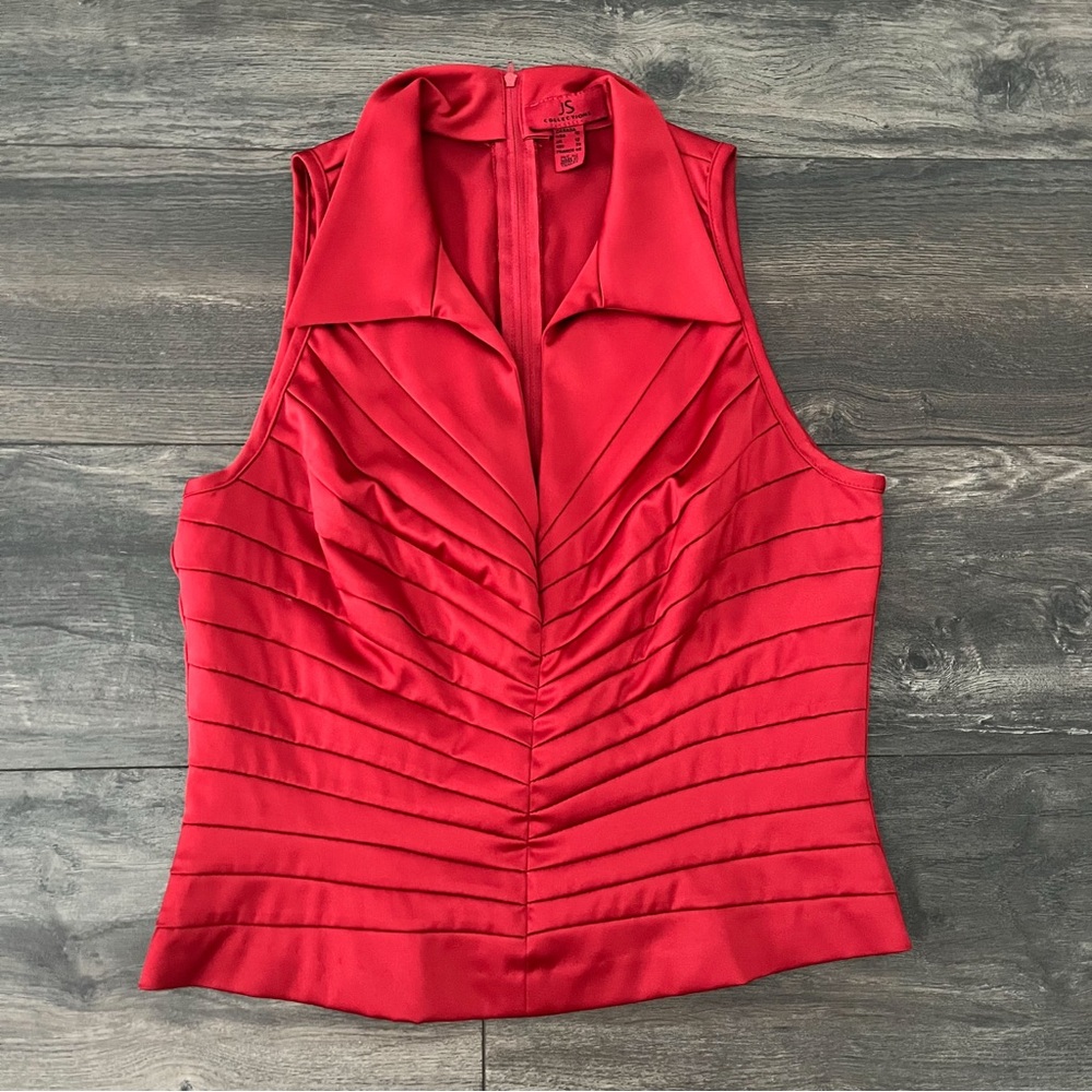 JS Collections red pleated sleeveless top